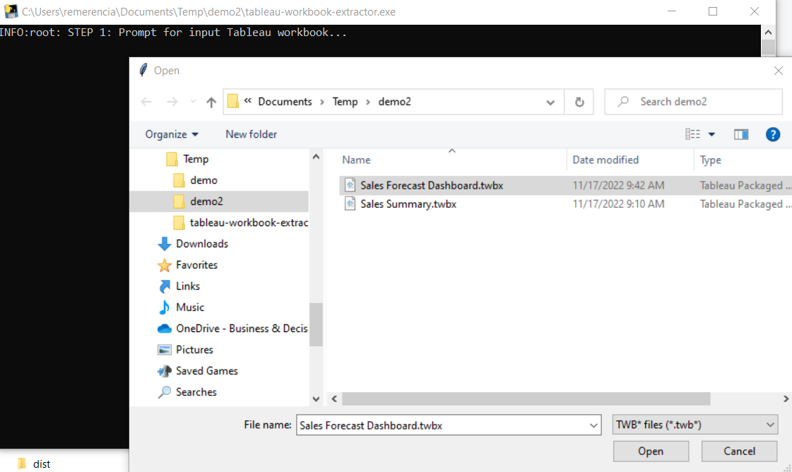 Browse Tableau Workbook easygui